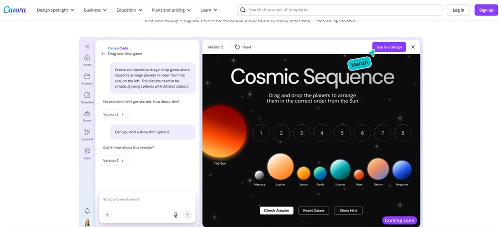 Canva Code is a feature inside Canva that lets you generate and edit code using AI.
